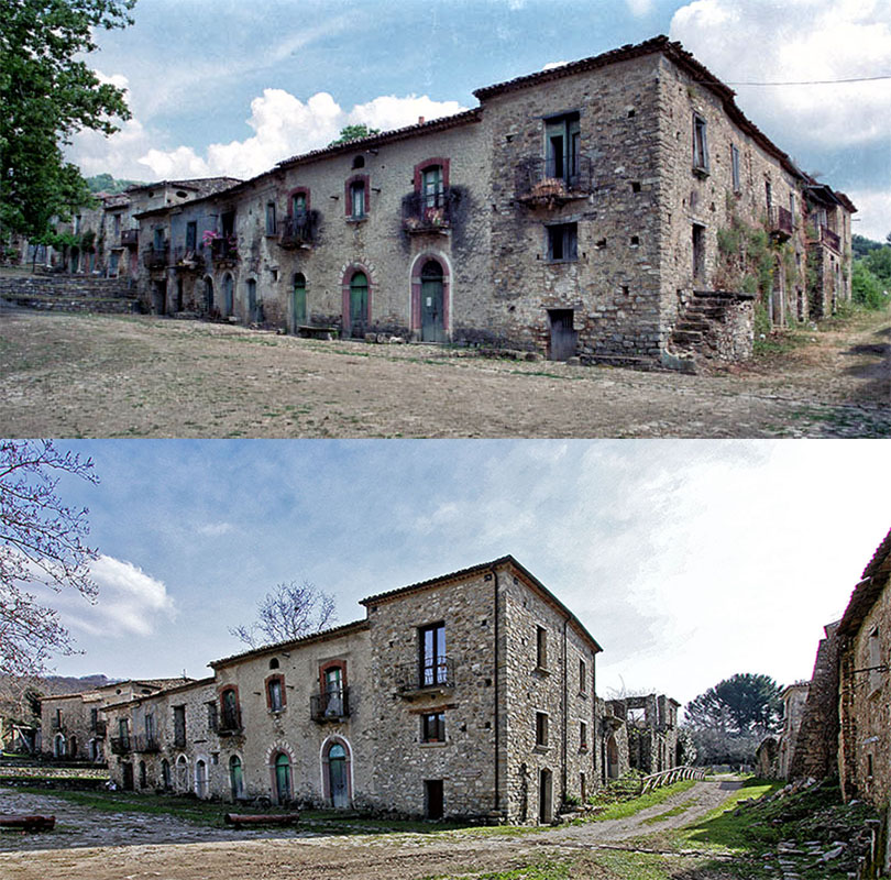 Sopra foto scattata a Roscigno Vecchia fine anni '90 anni fà e  lo stesso soggetto (sotto)  ripreso nel febbraio 2023.