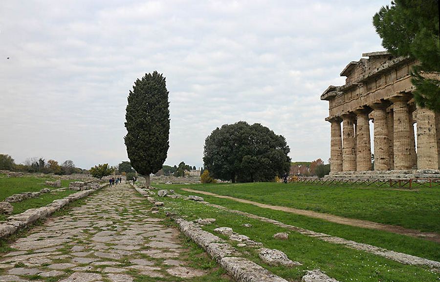 Via Sacra and view of the Temple of Hera II or Neptune or Poseidon - 450. C