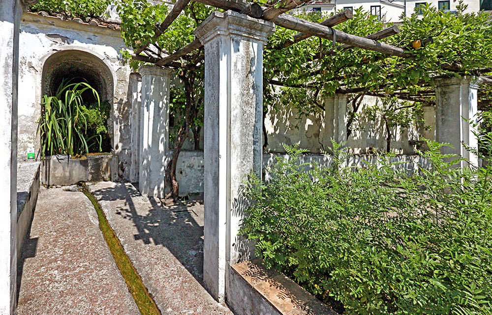 6th level partially covered by a pergola with a fishpond (SX).